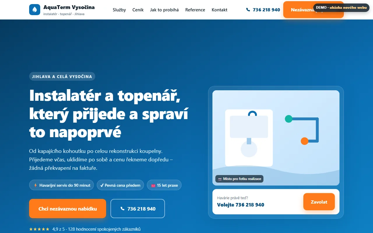 Náhled ukázkového webu — Instalatéři