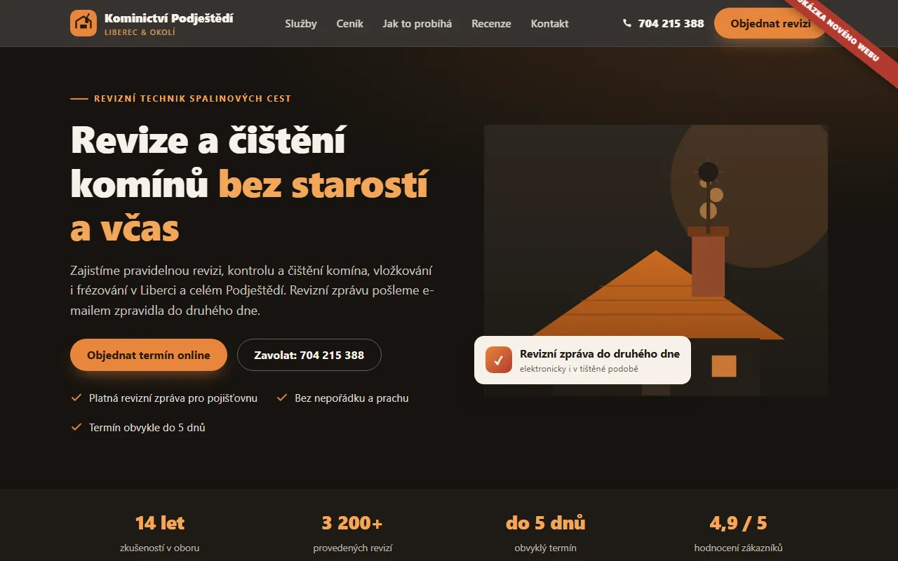 Náhled ukázkového webu — Kominictví