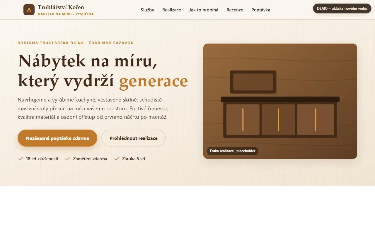 Náhled ukázkového webu — Truhlářství