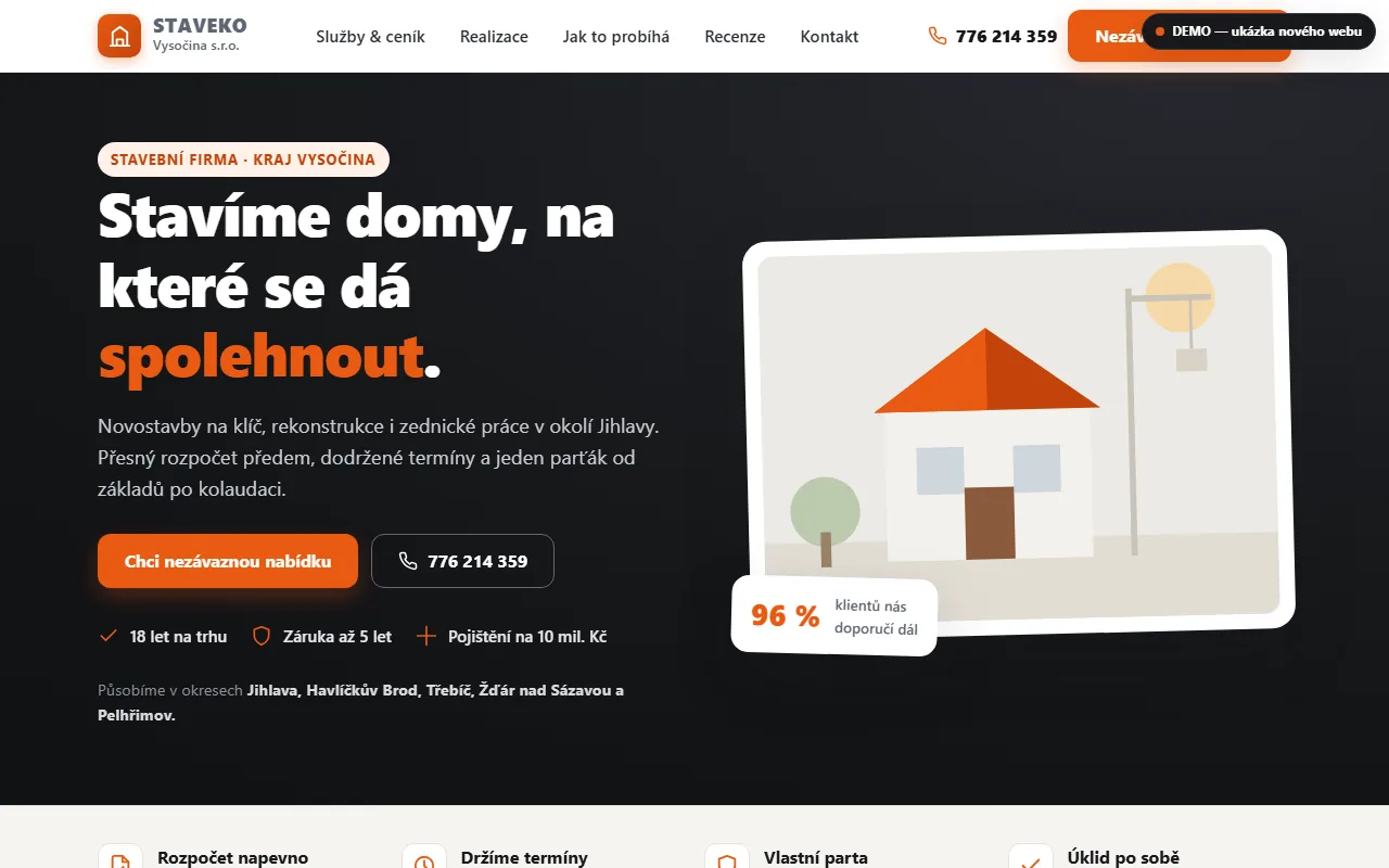 Náhled ukázkového webu — Zednictví
